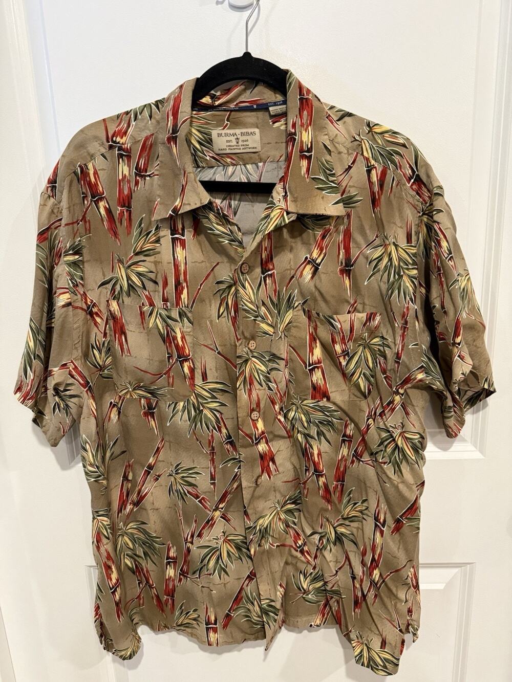 Vintage Burma Bibas Mens Hawaiian Shirt 2XL Rayon Mix Bamboo Tropical Beach